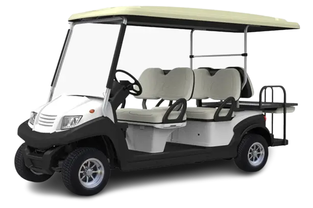 Carro de golf eléctrico blanco con interiores de lujo para resorts exclusivos